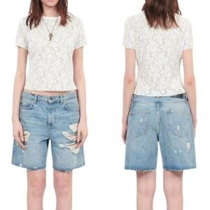 The Kooples Burnout Crop Top Sheer White Floral Burst Size XS